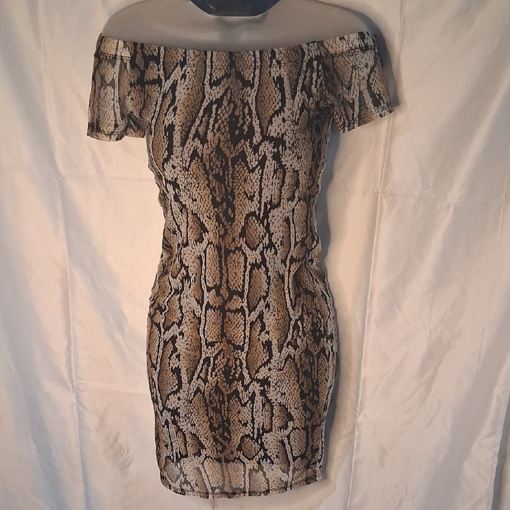 Snake Print Off-Shoulder Dress